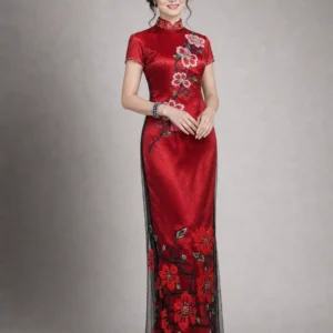 Velvet Cheongsam Evening Dress 05