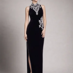 Velvet Cheongsam Evening Dress 08